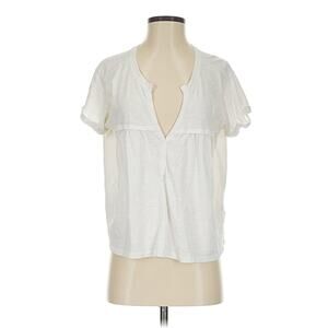 PILCRO Sz L White Oversized Cuffed Short Sleeve V Neck Seam Detail Minimalist